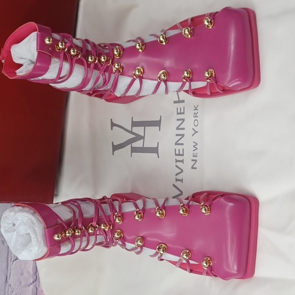 Vivienne Hu VHNY Leather Cage Sandals Fuchsia NIB - Picture 1 of 15